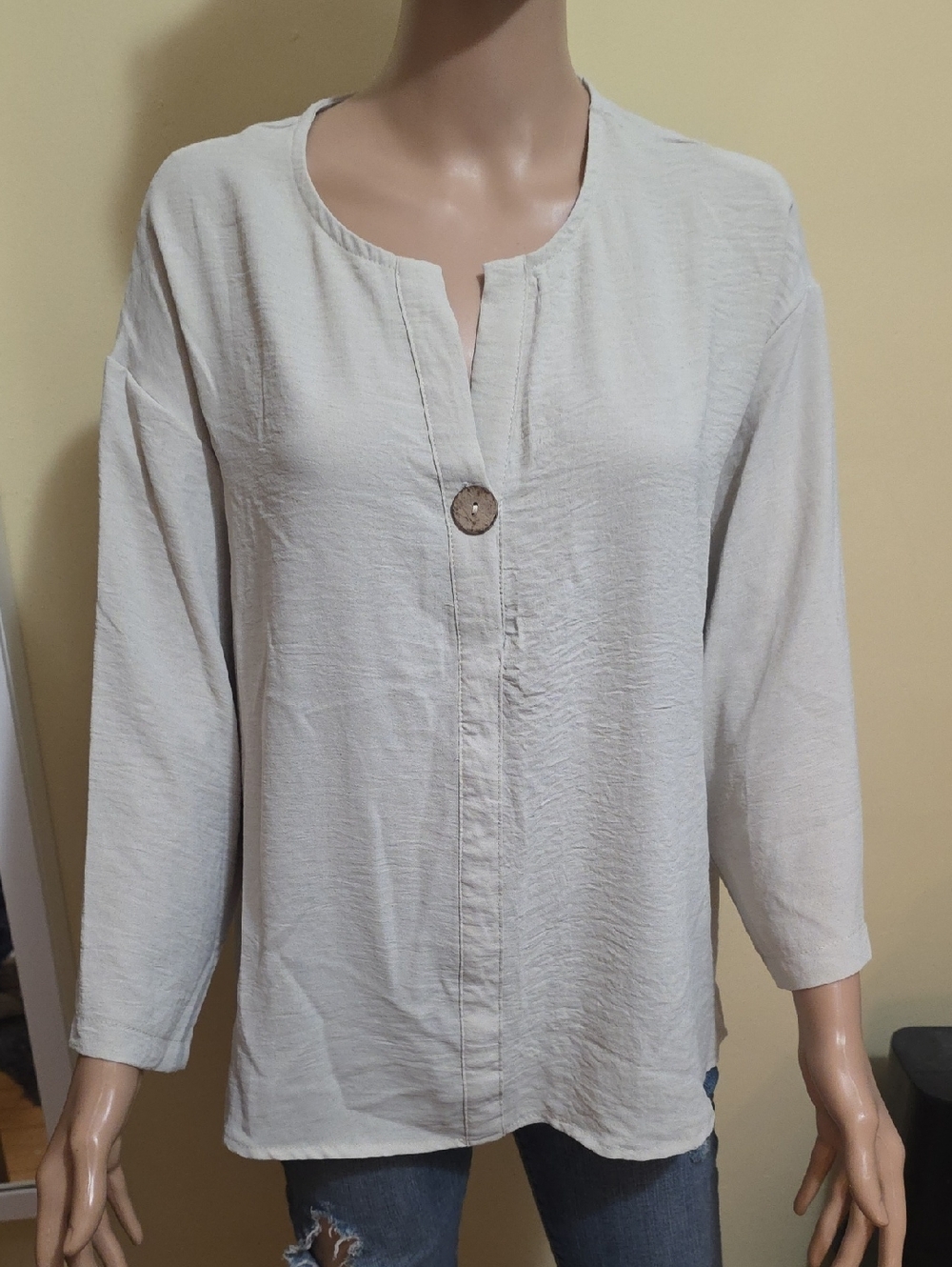 Relaxed Cream Button-Front Women’s Top